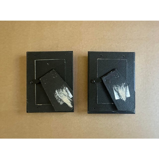 Contemporary Blue Vessel Botanicals: Framed Miniature Mixed Media Collages, Set of Two For Sale - Image 3 of 3