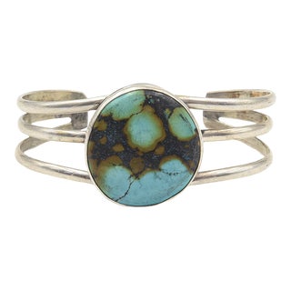 Late 20th Century Native American Turquoise Sterling Silver Cuff Bracelet For Sale