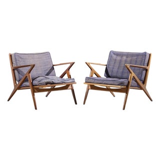 Poul Jensen for Selig Mid Century Walnut Z Lounge Chairs - Pair For Sale
