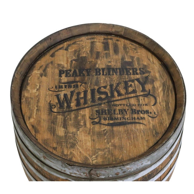 Rustic European Vintage Peaky Blinders Irish Whiskey Oak Stave Barrel For Sale - Image 3 of 12