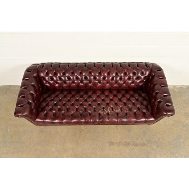 Metal Hancock & Moore Style English Oxblood Tufted Leather Chesterfield Sofa | Circa 1980s For Sale - Image 7 of 15