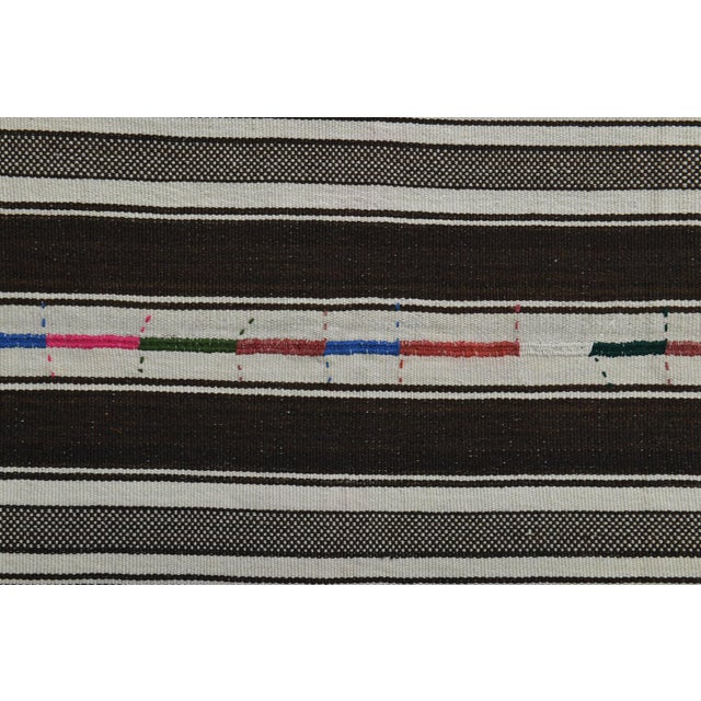 Beige Brown Bold Striped Antique Vintage Oushak Wool Kilim Rug For Sale In San Francisco - Image 6 of 11