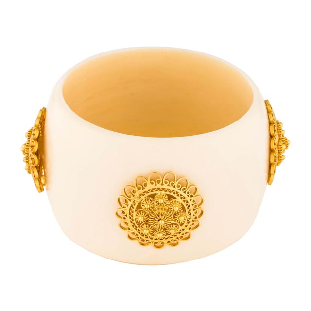 Metal Modern Mallarino Coco Attributed Cuff Sterling Silver 18k Gold Plated Vermeil Gilt Resin Bangle Not Signed For Sale - Image 7 of 9