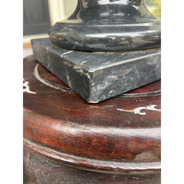Black Vintage Large Sculptural Black Marble Urn Vase on Plinth Base | 17.5” For Sale - Image 8 of 9