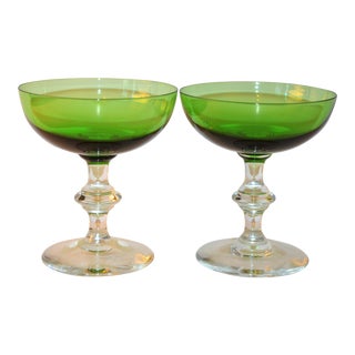 Portieux Vallerysthal Emerald Green Champagne Coupes - a Pair For Sale