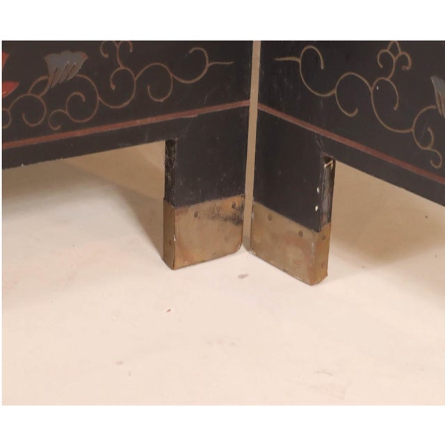 Vintage Four-Paneled Chinese Coromandel-Style Room Divider Screen For Sale In New York - Image 6 of 13
