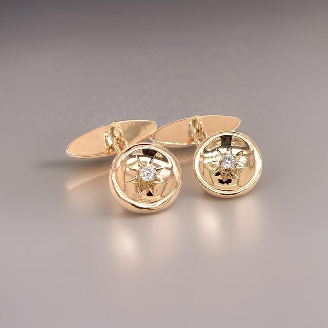 Gold Diamond 14k Yellow Gold Cufflinks Certified, Pair For Sale - Image 8 of 11