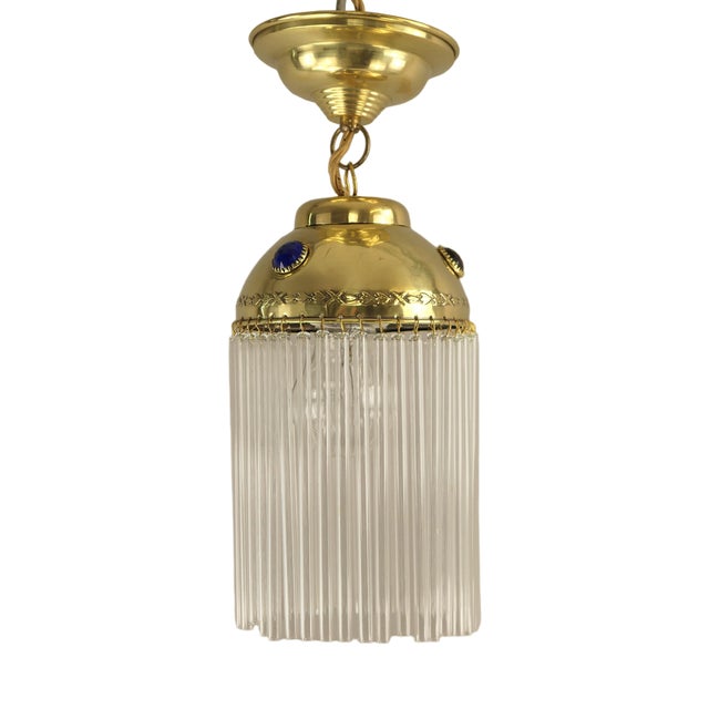 Art Nouveau Hanging Lamp with Glass Rods, France, 1910s For Sale