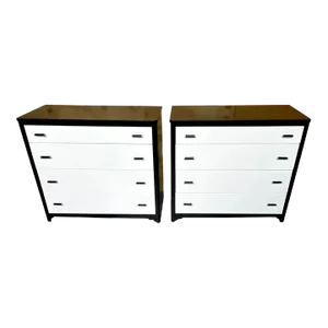 Mid 20th Century Moderne Black & White Lacquered Steel Chests by Norman Bel Geddes, Restored - a Pai