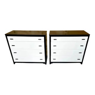 Mid 20th Century Moderne Black & White Lacquered Steel Chests by Norman Bel Geddes, Restored - a Pair For Sale