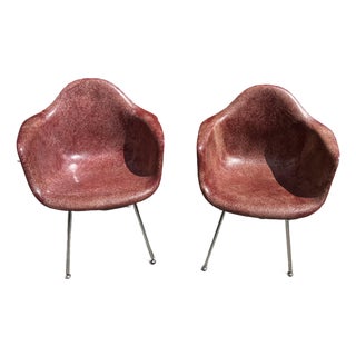 Pair of MCM Eames Style Maroon Fiberglass Chairs For Sale