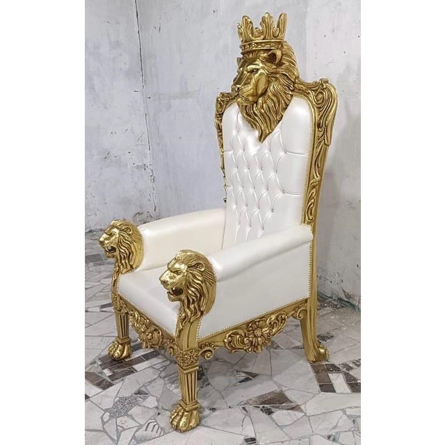 1960s 1960s Royal Lion Throne Chair with Matching Lion Scepter-pearl white For Sale - Image 5 of 8