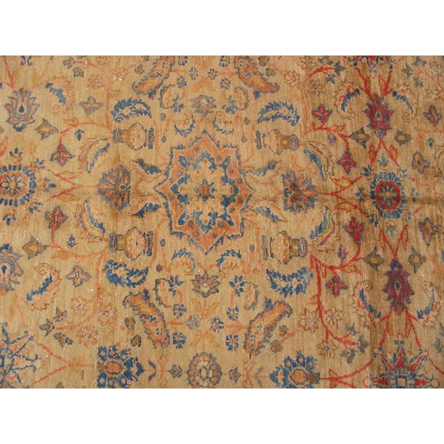 Persian 1890s Tan Khaki Floral Hand Knotted Antique Persian Sultanabad Rug 8'6" X 8'10" Wool Carpet For Sale - Image 3 of 5
