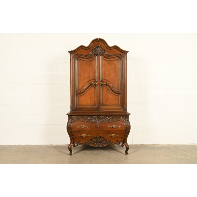 Romweber French Rococo Louis XV Carved Walnut Armoire Dresser, Circa 1960s For Sale - Image 17 of 17