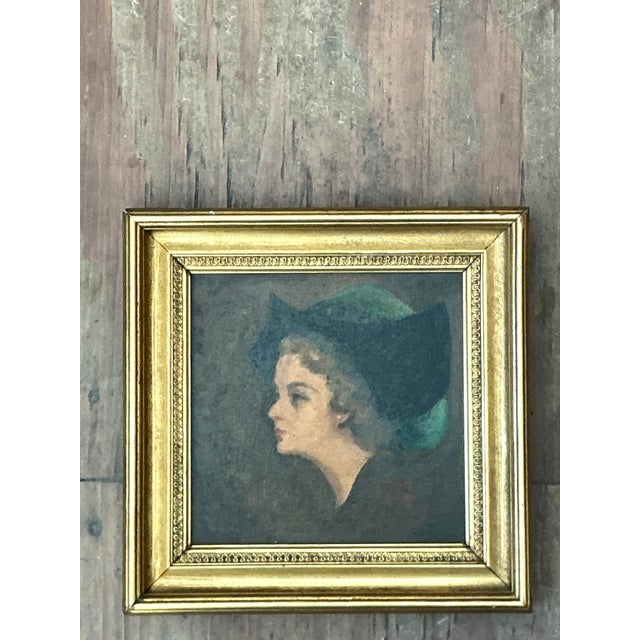 Vintage Lady in Hat Oil Painting For Sale - Image 13 of 13