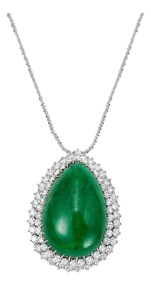 55 Carat Pear Shape Emerald Cabochon & 5.5 Ct Diamond Ring /Pendant 14 Kt Gold
