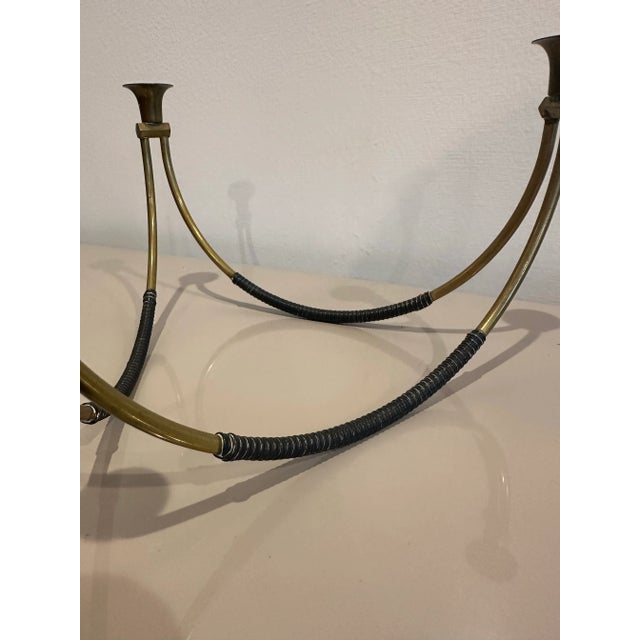 Brass Four Mid-Century Modern Brass and Leather Candelabra For Sale - Image 8 of 12