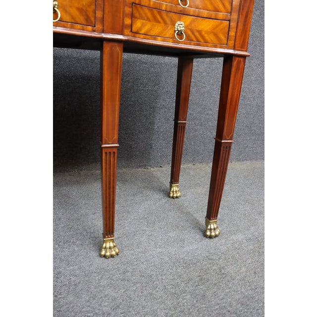 Maitland-Smith Mahogany Inlaid Console Table With Six Drawers and Brass Paw Feet For Sale - Image 11 of 15