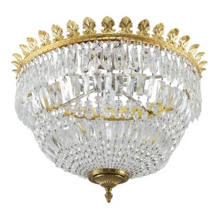 Mid 20th Century Restored Empire Crystal Basket Semi Flush Mount For Sale