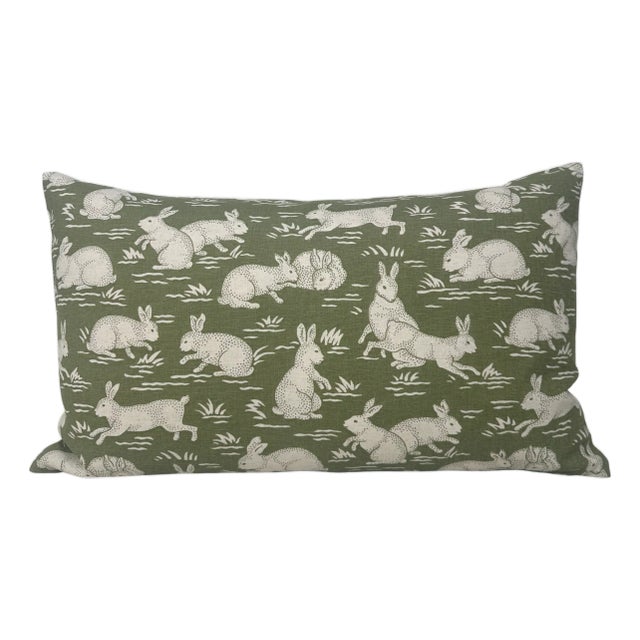 Cottontails Pillow Cover in Green, 14x20 Pillow For Sale