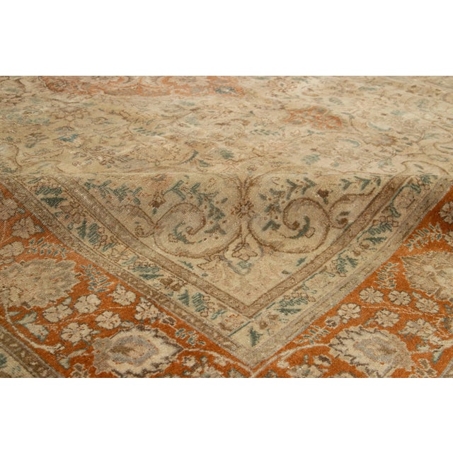 Antique Handmade Persian Tabriz Wool Rug in Light Brown Color For Sale - Image 10 of 10