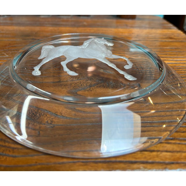 Clear Glass Back Relief Carved Horse Round Display Disc For Sale - Image 12 of 13