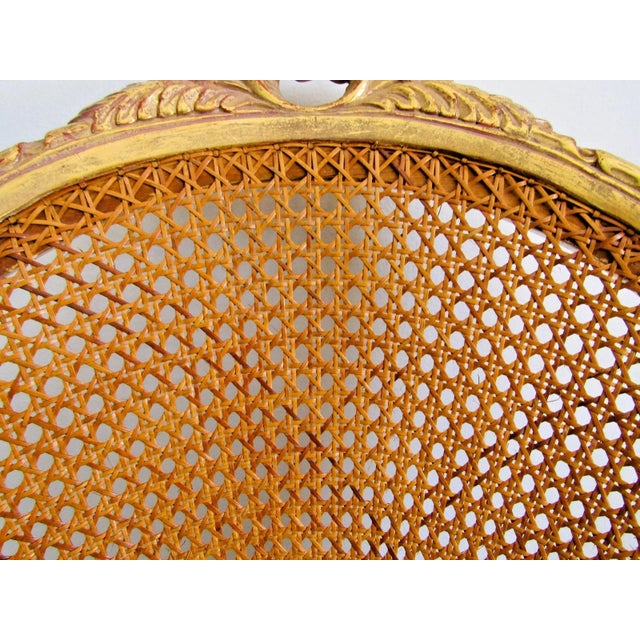 1940s French Louis XVI Style Fauteuil Chair Giltwood Frame Cane Oval Back Blue Fabric For Sale - Image 15 of 15