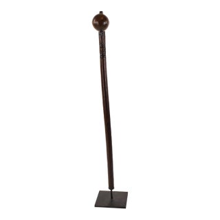 Early 20th Century Zulu Knobkerrie Carved Wood Stick Cane on Custom Stand South Africa For Sale