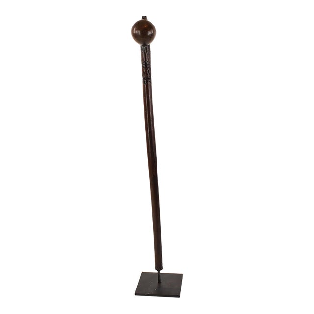 Early 20th Century Zulu Knobkerrie Carved Wood Stick Cane on Custom Stand South Africa For Sale
