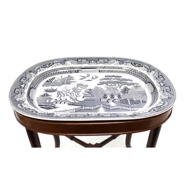1980s Chinoiserie Platter on Faux Bamboo Stand For Sale - Image 4 of 16