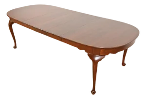 Henkel Harris Queen Anne Solid Cherry Wood Extension Dining Table, Newly Refinished