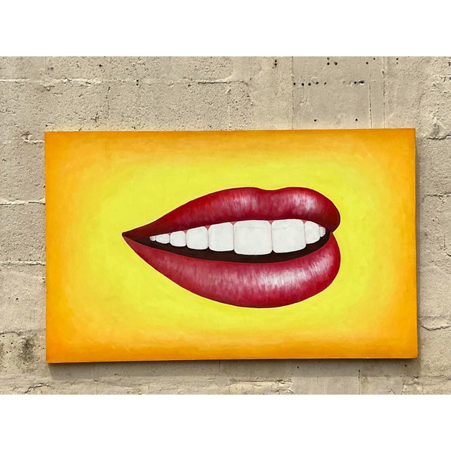 Late 20th Century Vintage Boho Original Lips Oil Painting on Canvas For Sale In West Palm - Image 6 of 10