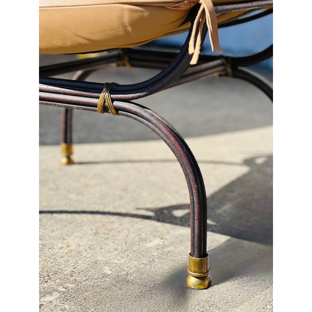 Pair of Curule Leather and Brass Campaign Armchairs Styled After Steve Chase For Sale - Image 6 of 18
