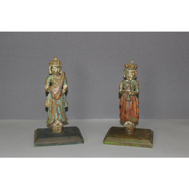 Polychrome Wood Sculptures, North India, 19th Century, Set of 2 For Sale - Image 11 of 13