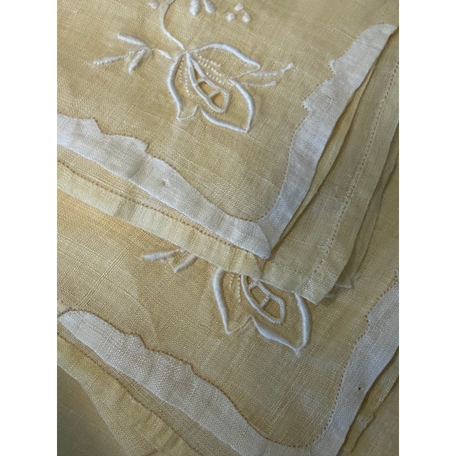 French Linen Pale Yellow Hand Made Napkins, S/12 For Sale - Image 4 of 5