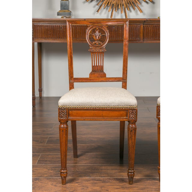 Set of Four Italian 1820s Neoclassical Dining Room Chairs with Carved Splats For Sale - Image 11 of 12