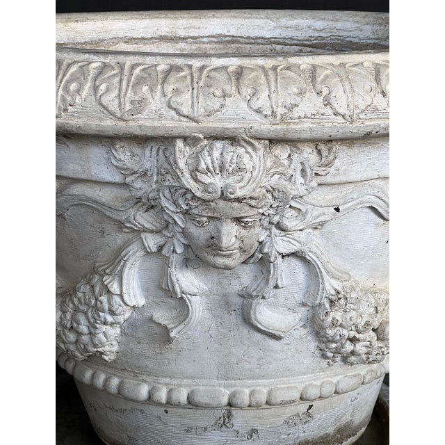 1990s Large Pair Neoclassical Style Cast Stone Planters With Undertrays For Sale - Image 5 of 9