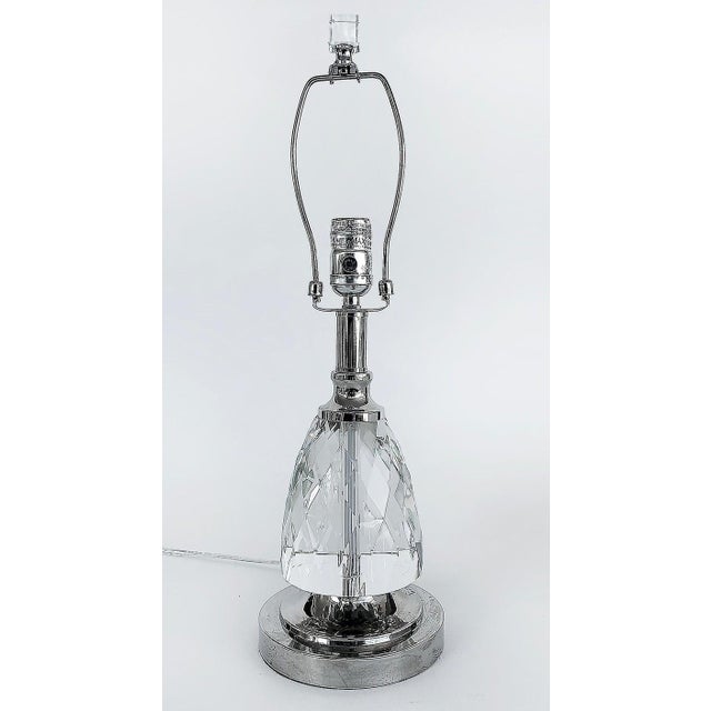 Faceted Glass, Chrome Table Lamp, Drum Shade. Lucite Finial For Sale - Image 4 of 9