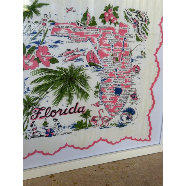 White Vintage Coastal Florida Handkerchief White Framed Wall Textile Art For Sale - Image 8 of 12
