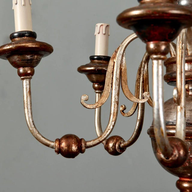 Wood Italian Silver Leaf Wood and Iron Six-Arm Chandelier For Sale - Image 7 of 8