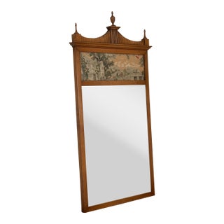 1920s Pecan Fruitwood French Provincial Wall Mirror With Watercolor Painting For Sale