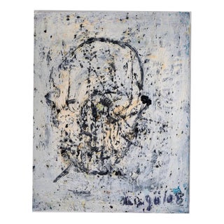 Dyap Guler, Expressive Head in Blue, Black and White, Mixed Media on Canvas For Sale