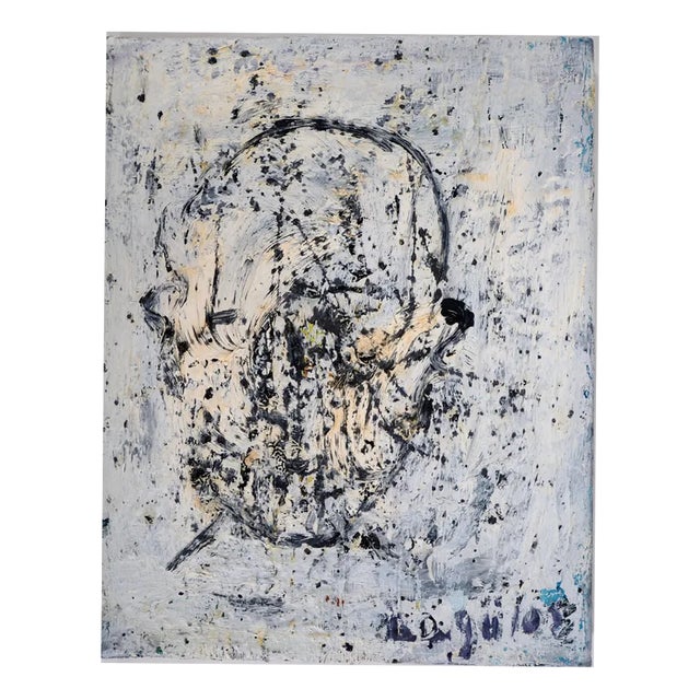 Dyap Guler, Expressive Head in Blue, Black and White, Mixed Media on Canvas For Sale