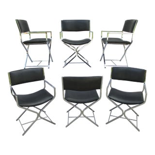Vintage Chrome and Black Vinyl Dining Chairs - Styled After Allesandro Albrizzi For Sale