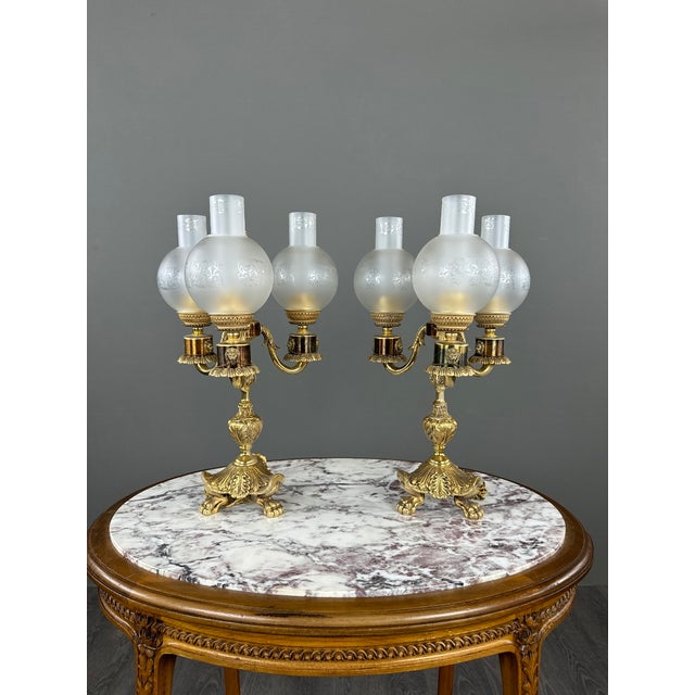 20th Century Three-Light Bronze Candelabra, Set of 2 For Sale - Image 6 of 11