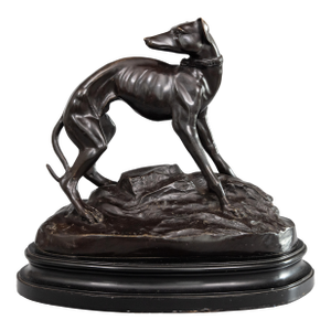 Large Mid-Century Bronze Tone Greyhound Whippet Dog Sculpture