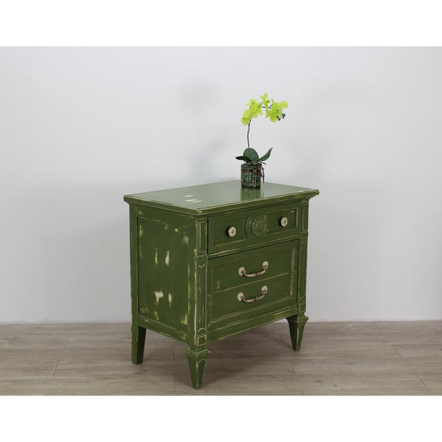 MidCentury 3Drawers Green Nightstand, Hand Painted Nightstand, Green