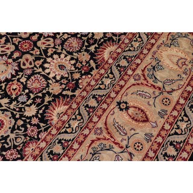 Boho Chic 1990's Floral Pak-Persian Black/Tan Wool Rug - 8'10'' X 12'4'' For Sale - Image 4 of 9
