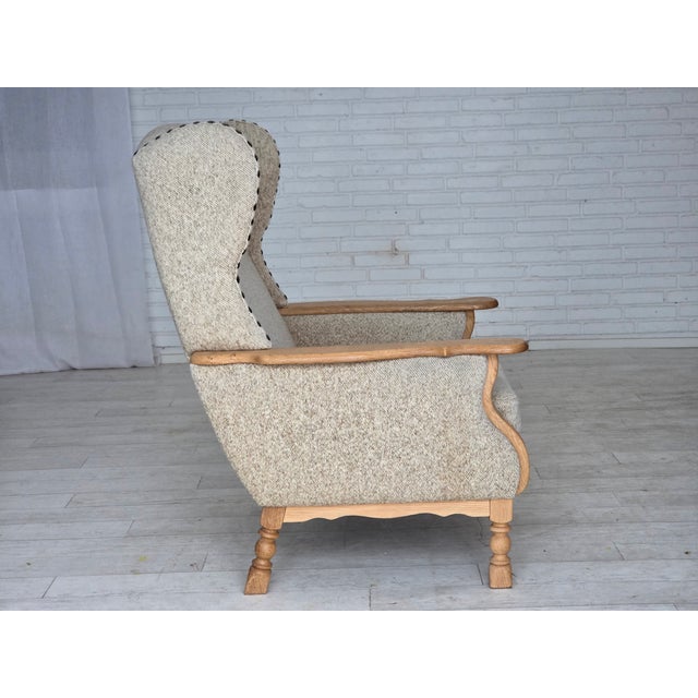 Danish Highback Armchair in Wool and Oak, 1970s For Sale - Image 11 of 18