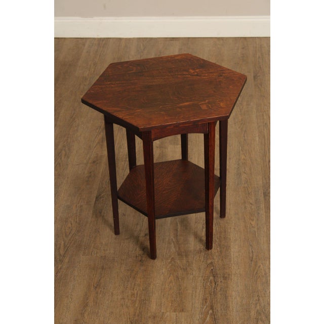 High Quality Antique Early 20th Century Solid Oak Two-Tier Side Table with Hexagonal Top